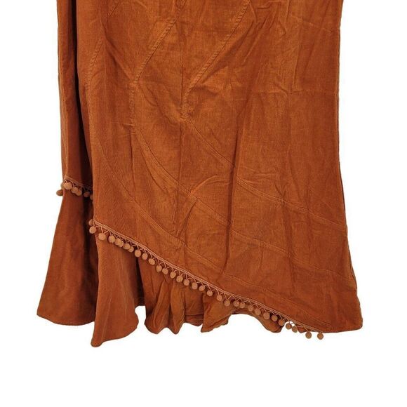 Nikki Collection Skirt M Burnt Orange Maxi Retro 70s Corduroy Ruffle Pom Pom - Picture 6 of 10